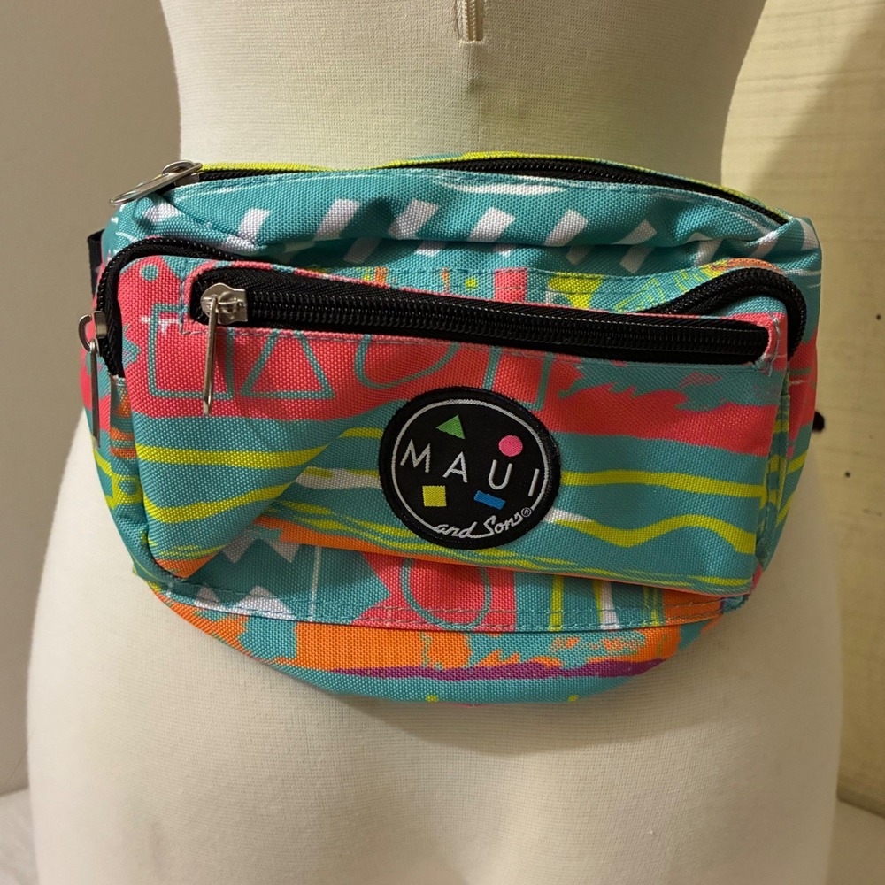 Maui and Sons Retro Geometric Fanny Pack Waist Bag Multicolor Canvas